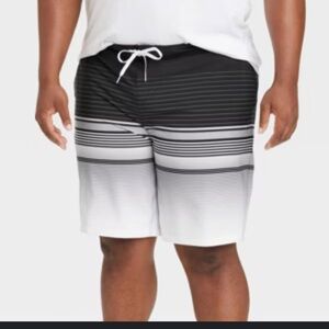Goodfellow & Co Mens Size 34 Board Shorts Black White Striped Swim Trunks Shorts